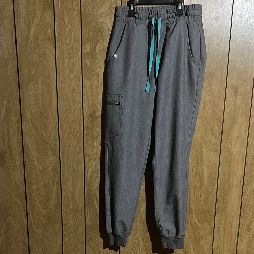 Figs Charcoal Joggers with Aqua Drawstrings